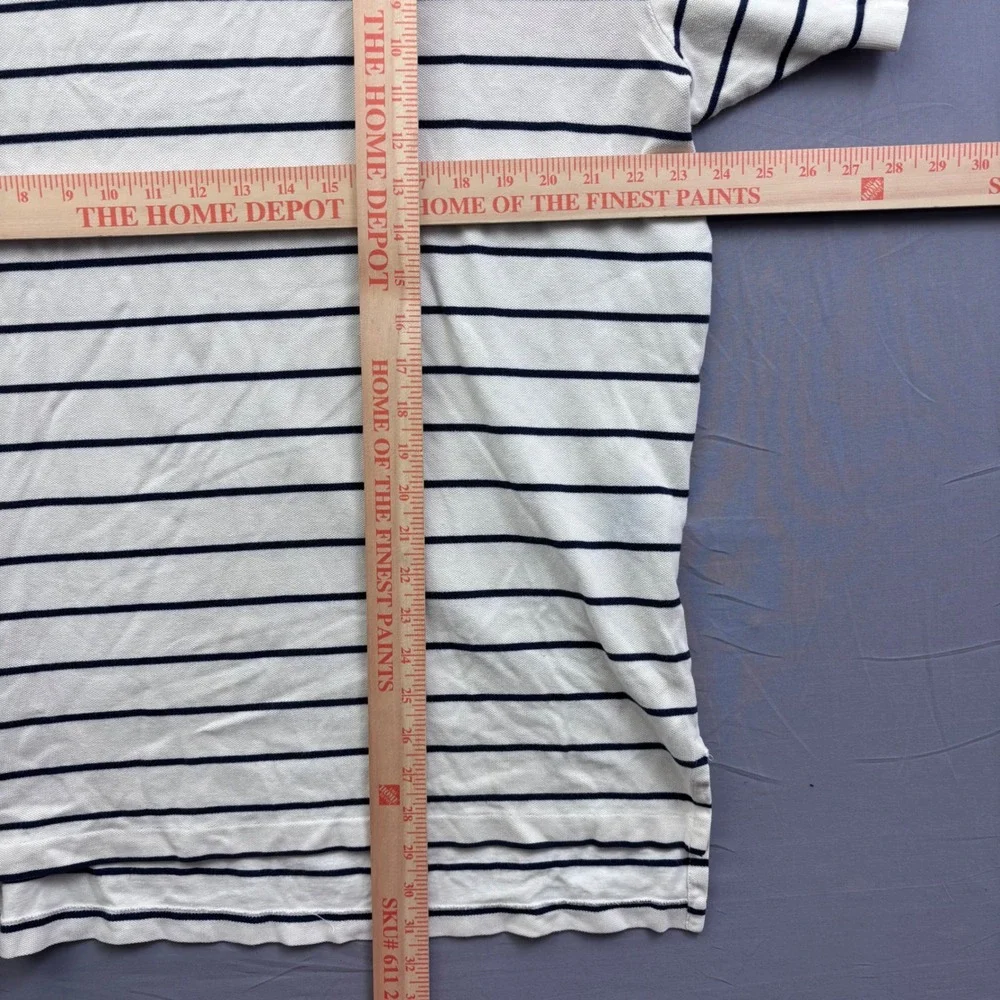 Polo Ralph Lauren Mens XXL Cream Navy Blue Striped Cotton Pique Polo Shirt